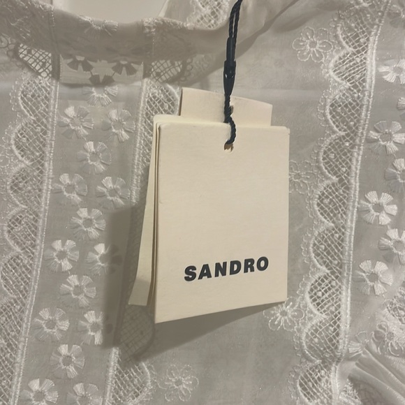 Sandro Ladies Lace Blouse Round Neck Ruffle Long Sleeve Top - Picture 5 of 11